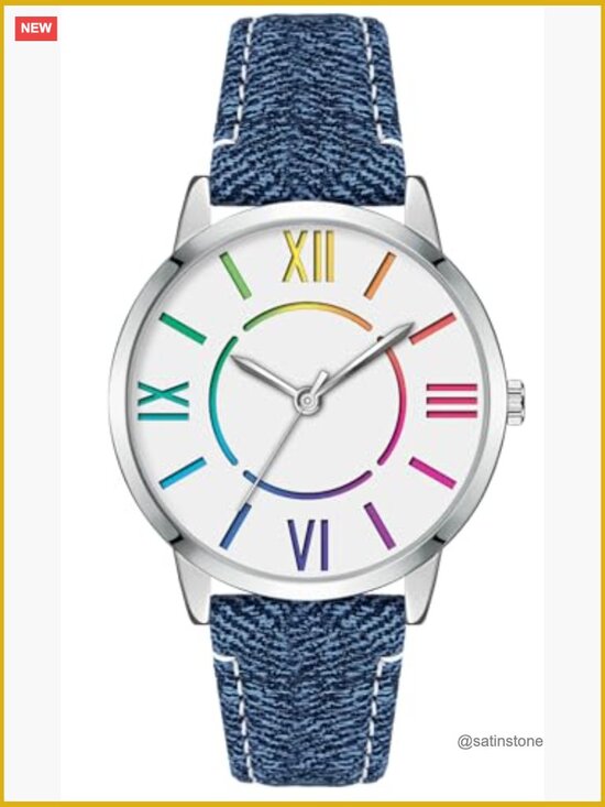 Colorful Roman Numerals Watch, Leather Strap, Japanese Quartz, 3ATM Water main image 5